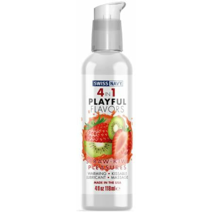 Swiss Navy 4 In 1 Playful Flavors Strawberry Kiwi Pleasure 4oz - Image 1