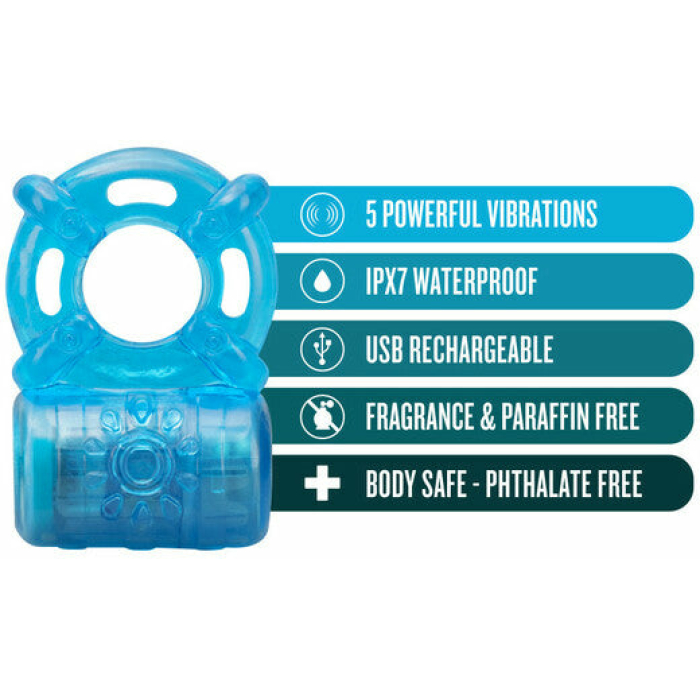 Stay Hard - Rechargeable 5 Function Cock Ring - Blue - Image 3