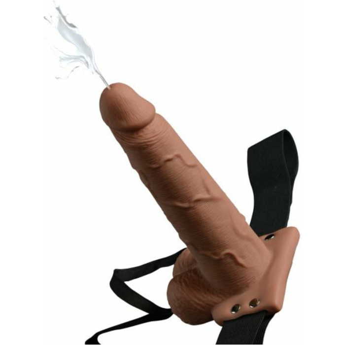 Fetish Fantasy 7.5in Hollow Squirting Strap-on With Balls, Tan - Image 1