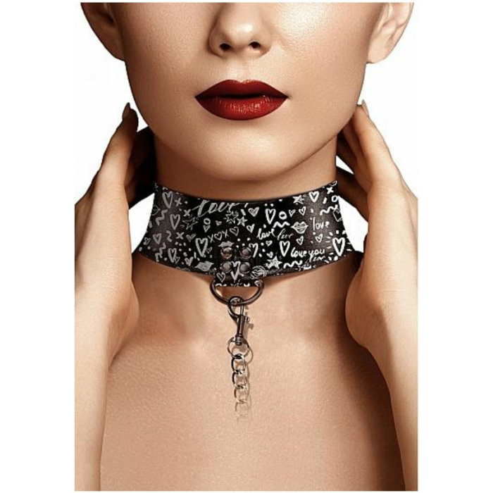 Ouch! Collar With Leash - Love Street Art Fasion - Black - Image 1