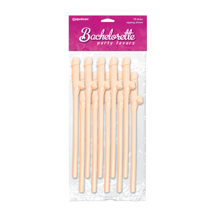 12772 Bachelorette Party Favors Dicky Sipping Straws - Flesh Pack of 10 - Image 1
