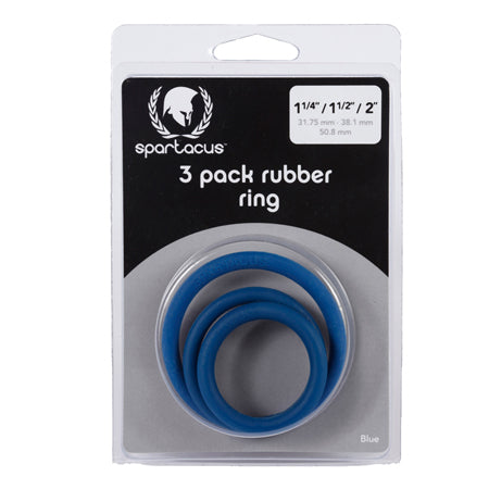 16573 Spartacus Rubber Cock Ring Set- Blue Pack of 3 - Image 1
