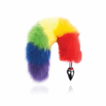 Rainbow Foxy Tail  Fur Tail With Stainless Steel Butt Plug - Image 2