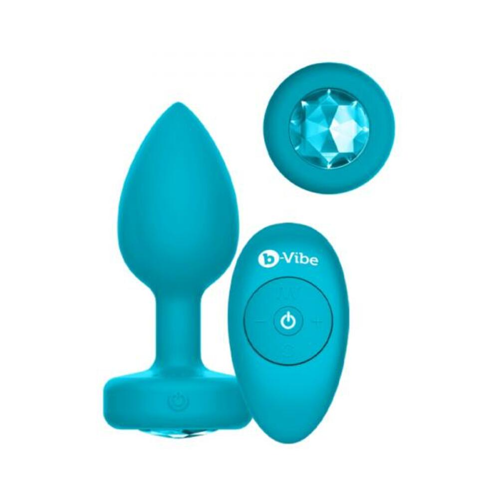 4890808242384_1 B-vibe Vibrating Jewels - Remote Control - Rechargeable - Aquamarine (s/m) - Image 1