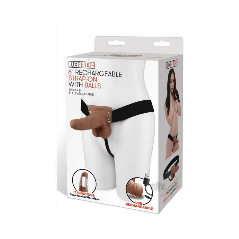 4890808245156_1 Lux F Recharge Strap On W/balls 6 Brown - Image 1