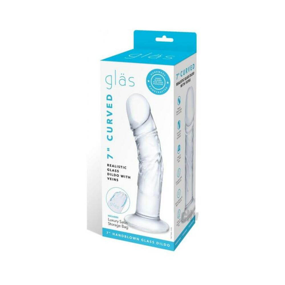 4890808250501_1 Glas Curved Realistic Glass Dildo With Veins 7 In. - Image 1