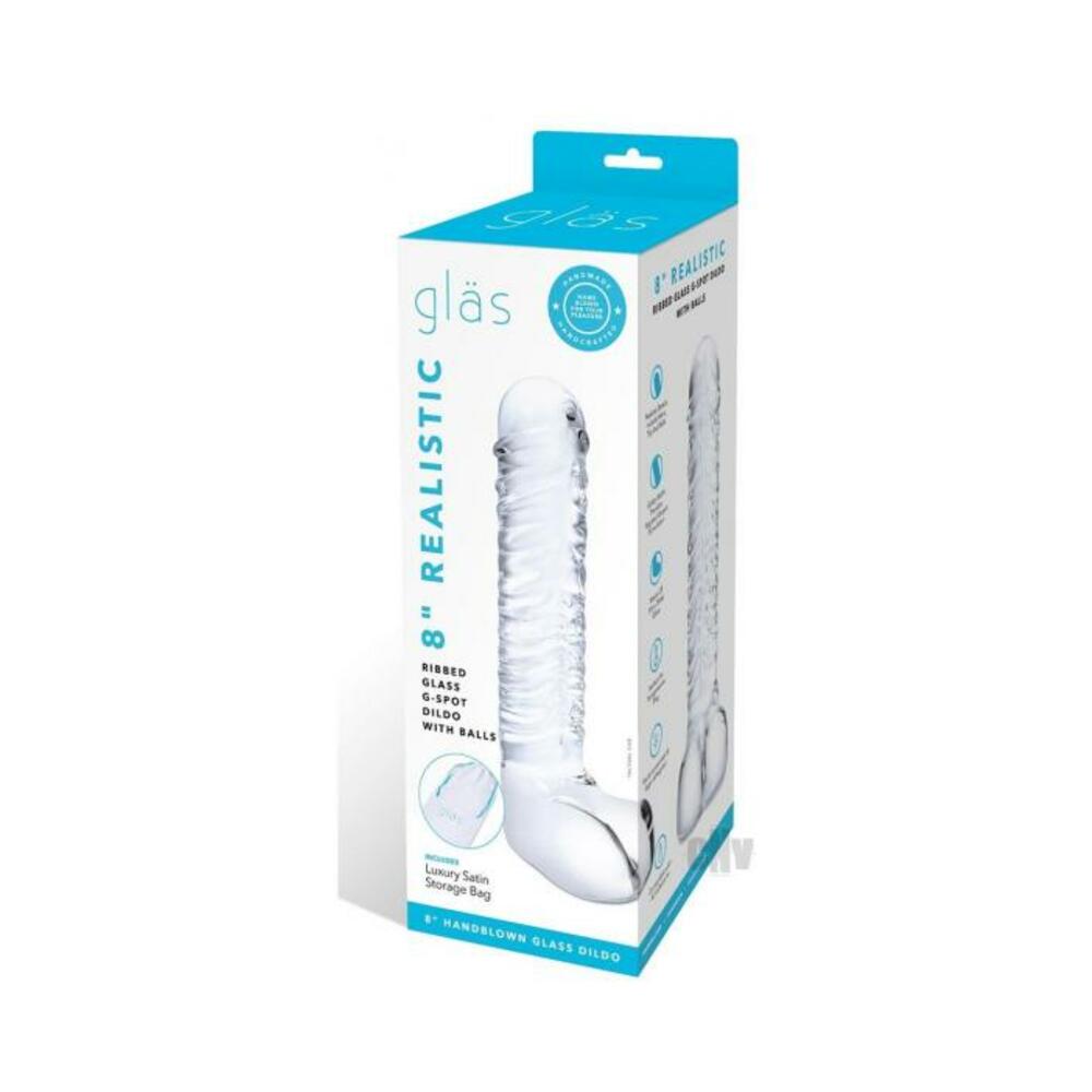 4890808250525_1 Glas Realistic Ribbed Glass G-spot Dildo With Balls - Image 1