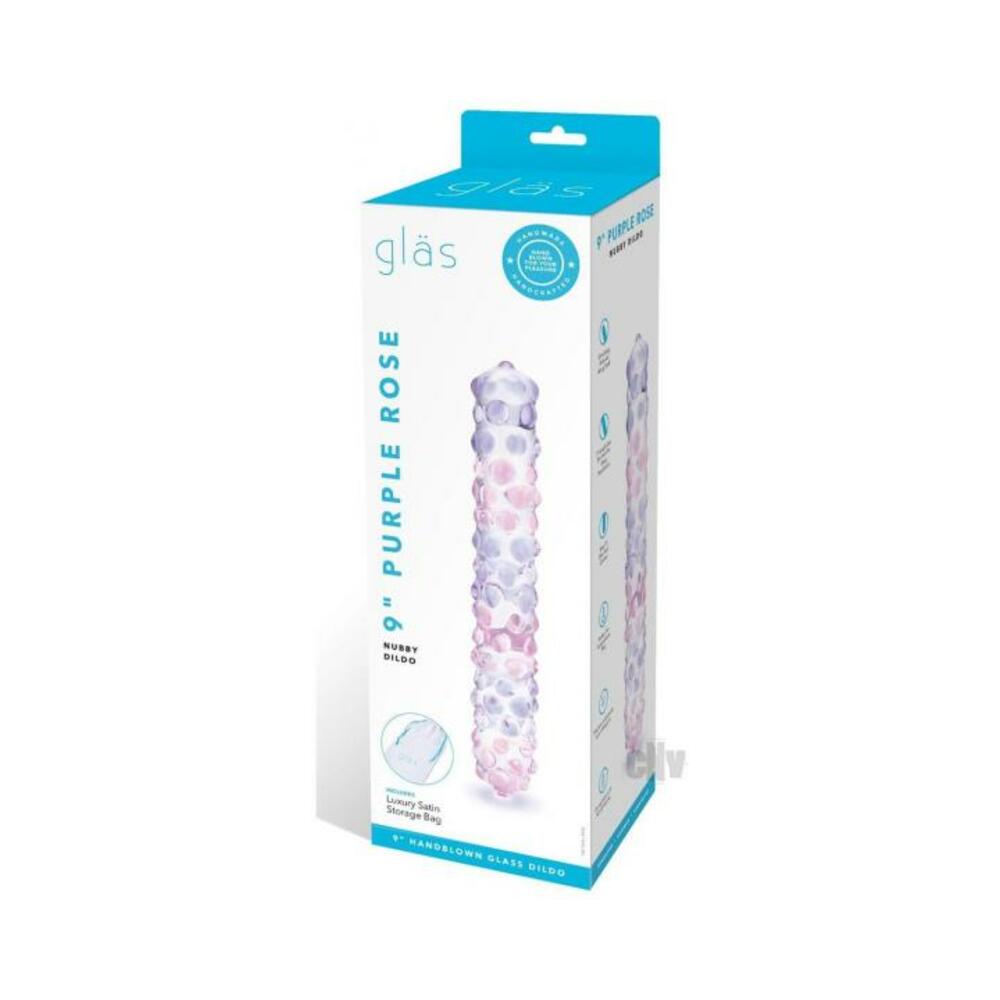 4890808250549_1 Glas Purple Rose Nubby Glass Dildo 9" - Image 1