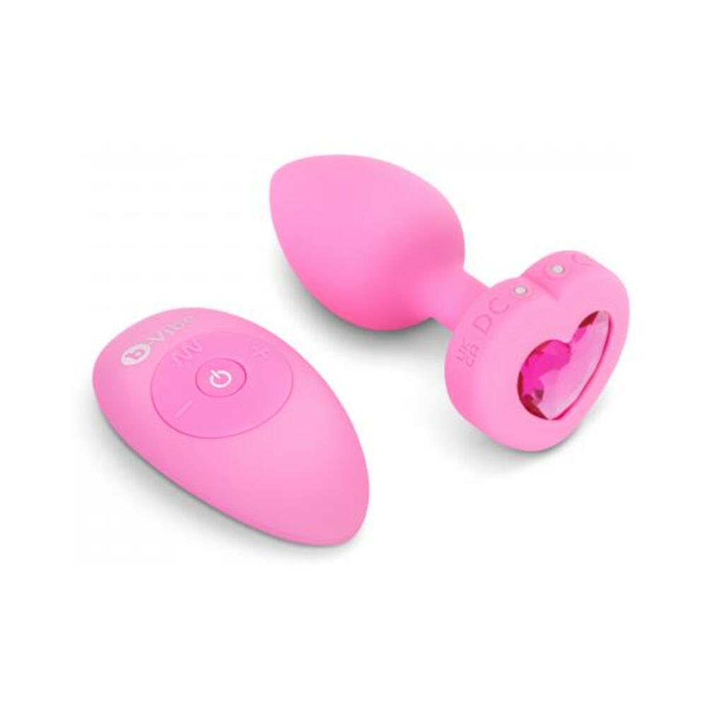 4890808270998_1 B Vibe Vibrating Heart Shaped Jewel Plug S/m Pink (net) - Image 1