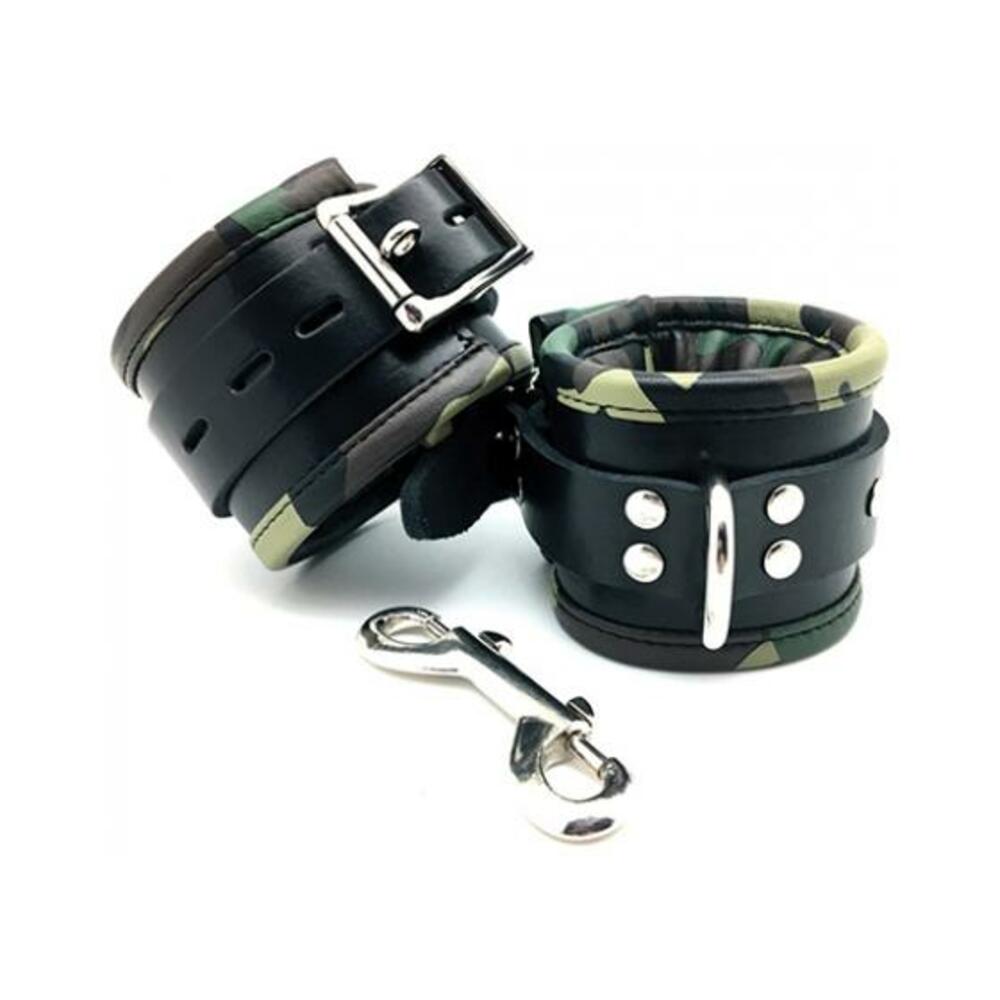 489555856759_1 Sensual Sin Leather Padded Wrist Cuffs Camo Piping - Image 1