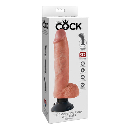 58955 King Cock 10 Vibrating Cock w/Balls - Flesh - Image 1