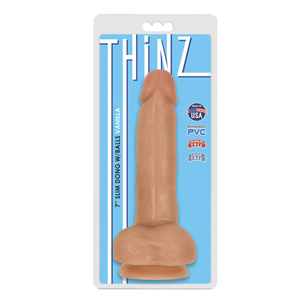 63465 Curve Novelties Thinz 7 Slim Dong w/Balls - Vanilla - Image 1
