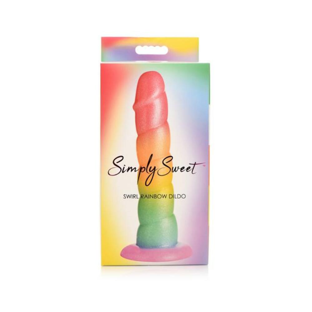 653078943658_1 Simply Sweet Swirl 6.5 In. Silicone Dildo Rainbow - Image 1