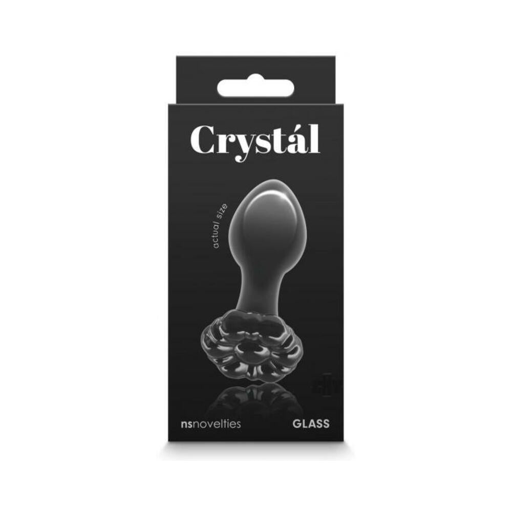 657447104732_1 Crystal Flower Glass Anal Plug Black - Image 1