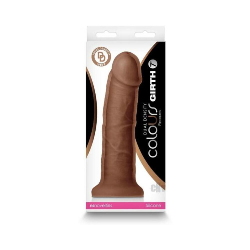657447106675_1 Colours Dual Density Girth 7 In. Dildo Brown - Image 1