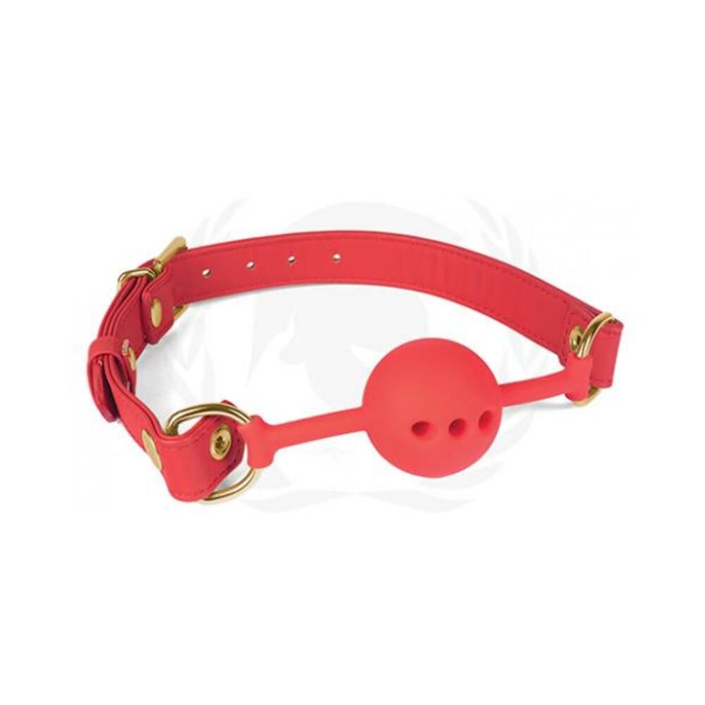 669729000168_1 Spartacus 46 Mm Red Silicone Ball Gag With Red Pu Strap - Image 1