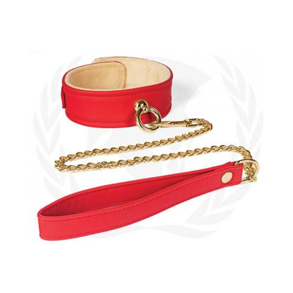 669729000182_1 Spartacus Plush Lined Pu Red Collar And Chain Leash - Image 1