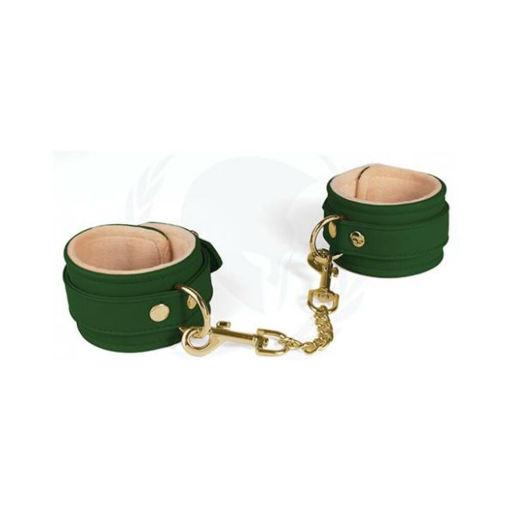 669729000304_1 Spartacus Green Pu Wrist Cuffs With Plush Lining - Image 1