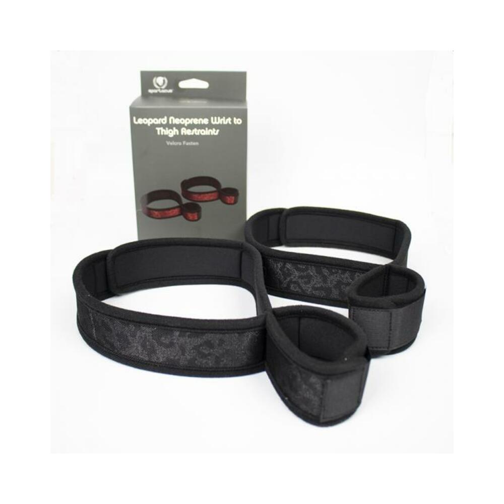 669729001356_1 Spartacus Wrist To Thigh Cuffs Neoprene Black - Image 1
