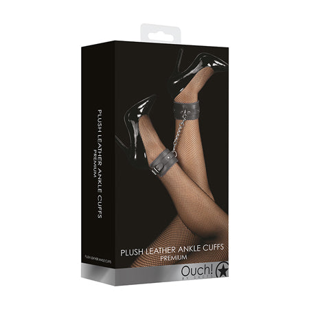67070 Shots Ouch Plush Leather Ankle Cuffs - Black - Image 1