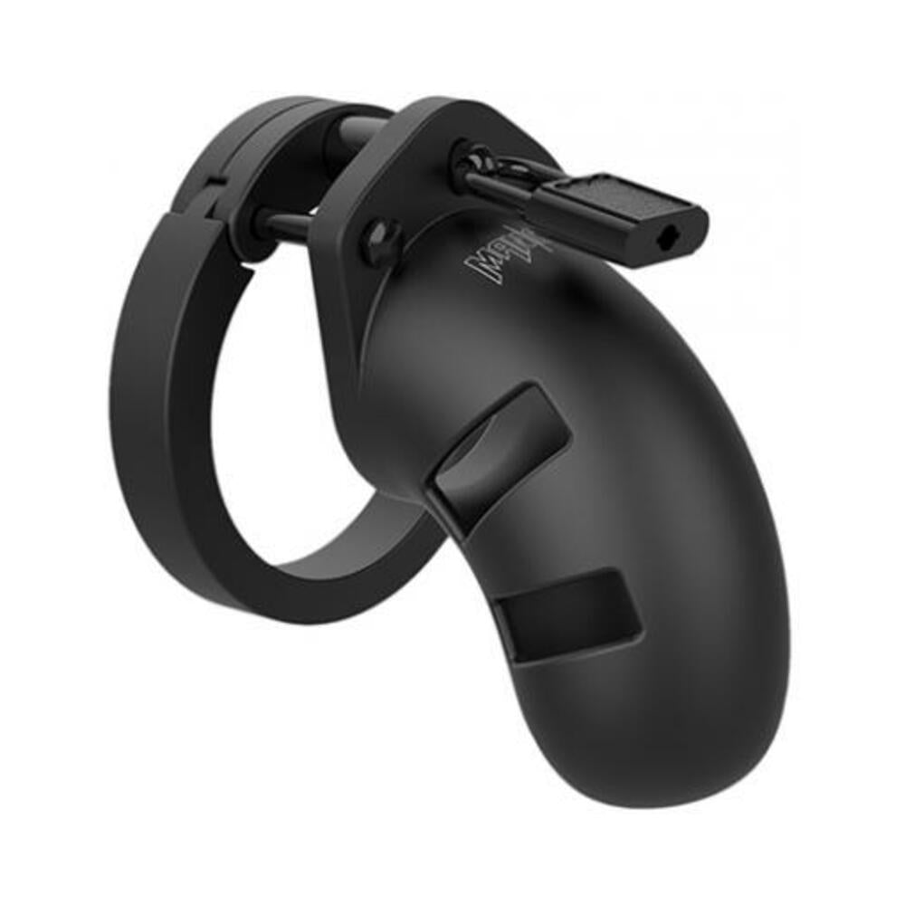 7423522514580_1 Man Cage Model 16 - Chastity - 3.5" - Silicone Cock Cage - Black - Image 1