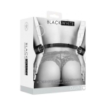 Ouch! Black & White Bonded Leather Hand Cuffs With Handle With Adjustable Straps Black - Image 2