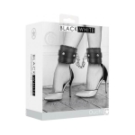 Ouch! Black & White Plush Bonded Leather Ankle Cuffs With Adjustable Straps Black - Image 2