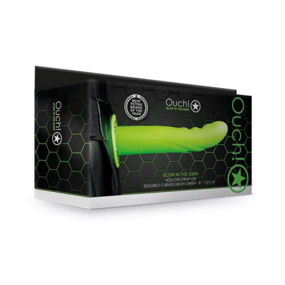 7423522655634_1 Ouch! Textured Curved Hollow Strap-on 8 In. G.i.t.d. - Image 1