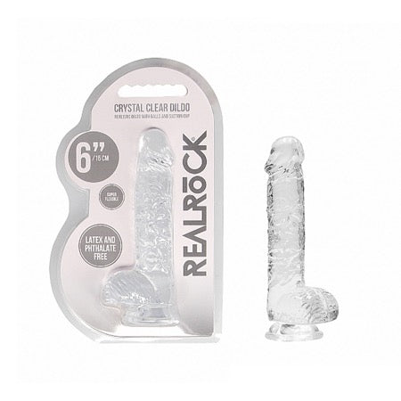 76184 Shots RealRock Realistic Crystal Clear 6 Dildo w/Balls - Transparent Clear - Image 1