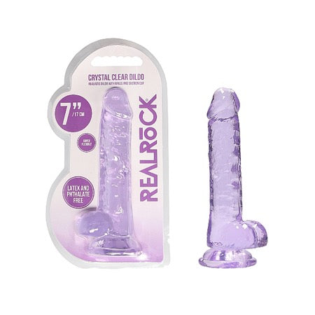 76186 Shots RealRock Realistic Crystal Clear 7 Dildo w/Balls - Purple - Image 1