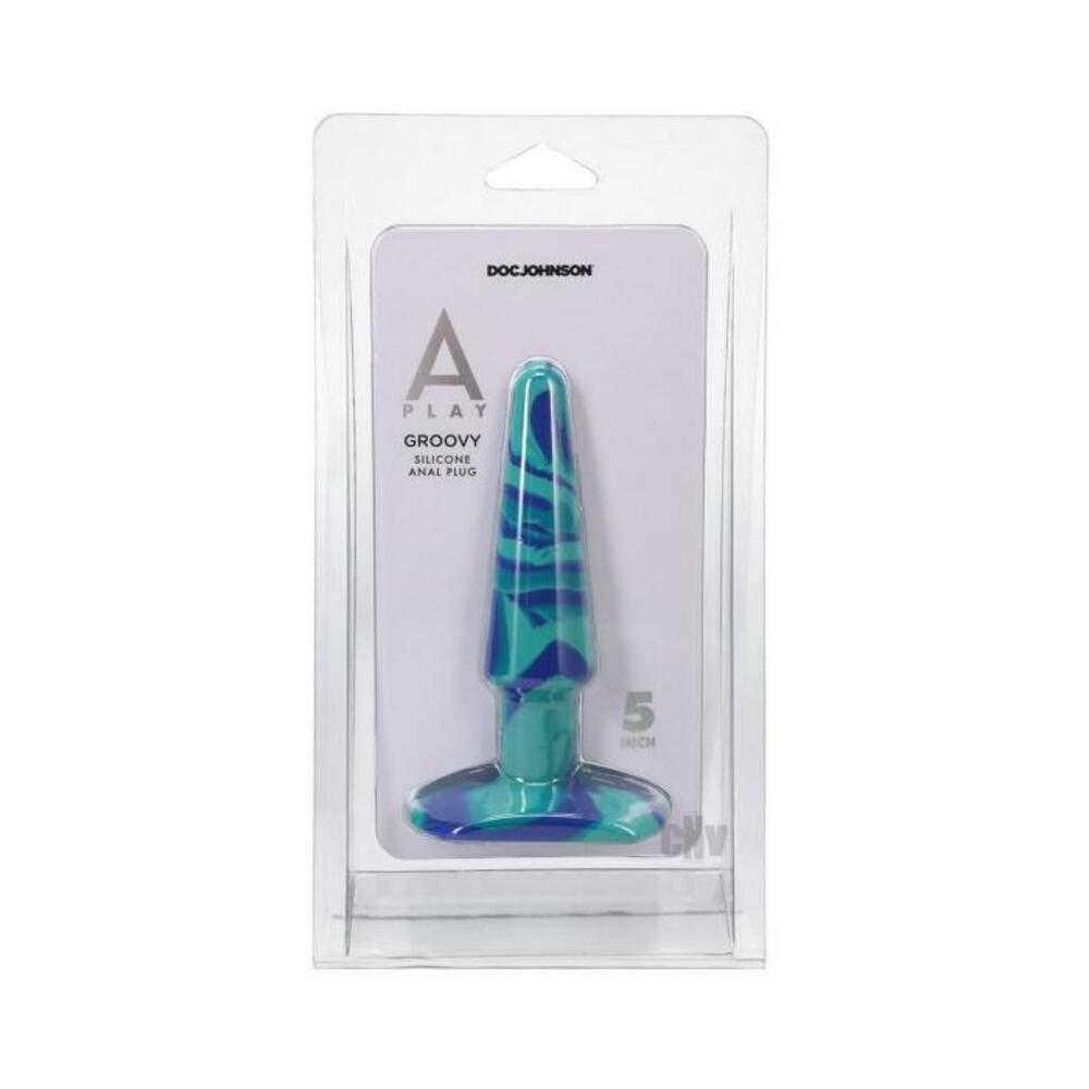 782421086626_1 A-play Groovy 5 In. Silicone Anal Plug Ocean - Image 1