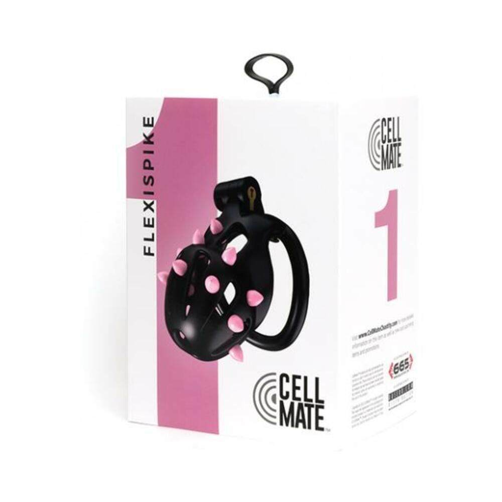 810001688325_1 Sport Fucker Cellmate Flexispike Chastity Cage - Size 1 Black/pink - Image 1