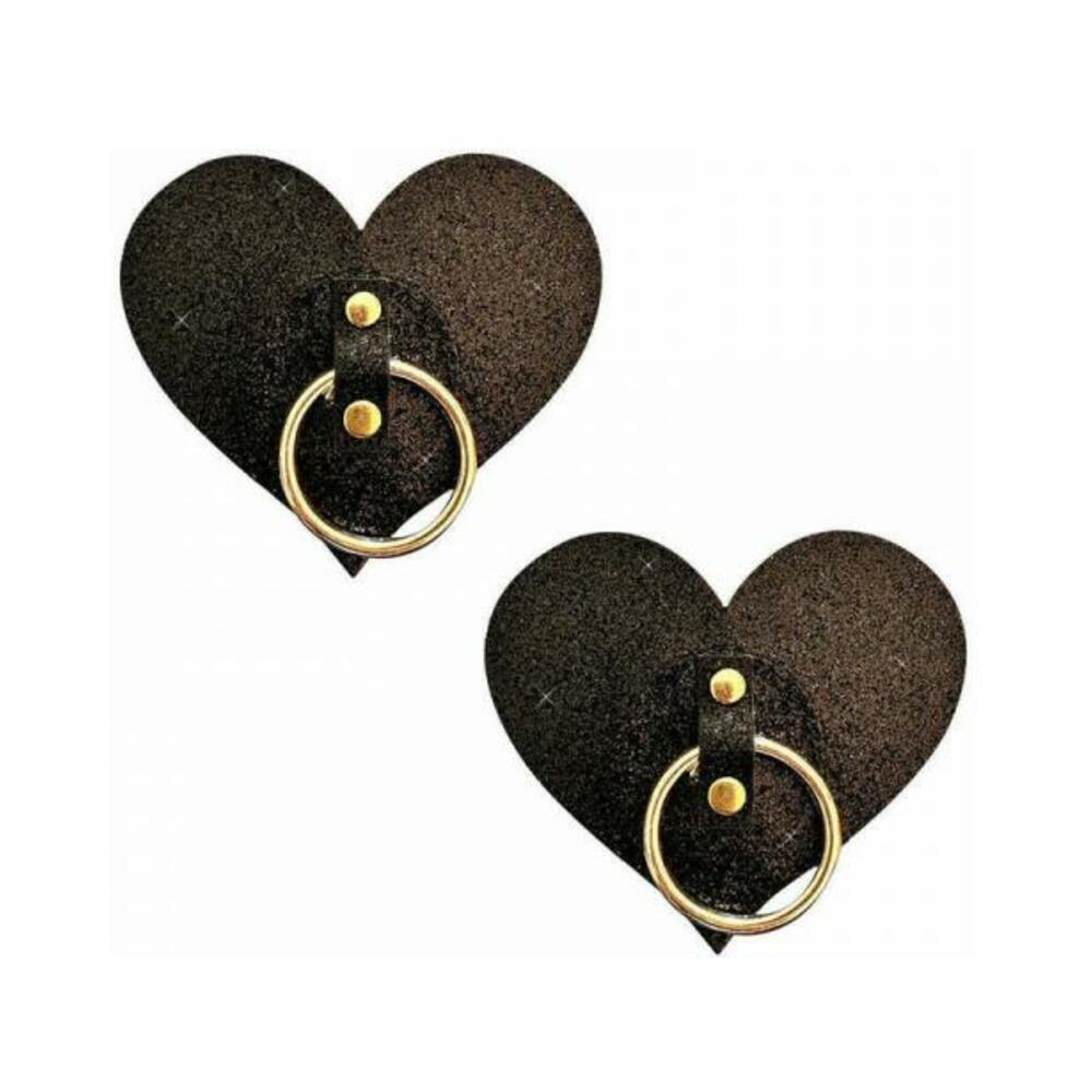 810121171042_1_c0da5432-2c1a-43cc-96b3-1b56cec526b5 Neva Nude After Midnight Black Glitter Gold Hoop I Heart U Nipple Cover Pasties - Image 1