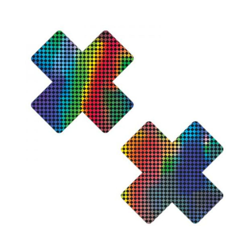 810121172148_1 Neva Nude Talladega Trippin' Super Holographic Checkered X Nipple Pasties - Image 1