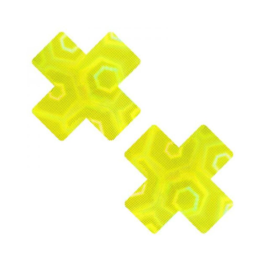 810121172506_1 Neva Nude Yellow Nuclear Nightmare Trippy Uv 3d Holographic X Nipple Pasties - Image 1