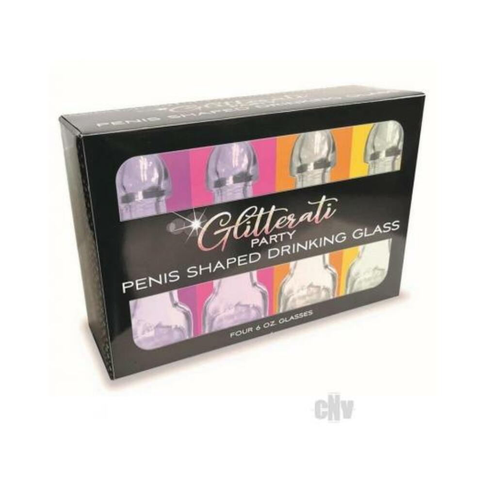 817717011065_1 Glitterati Penis Drinking Glass 6oz 4pk - Image 1
