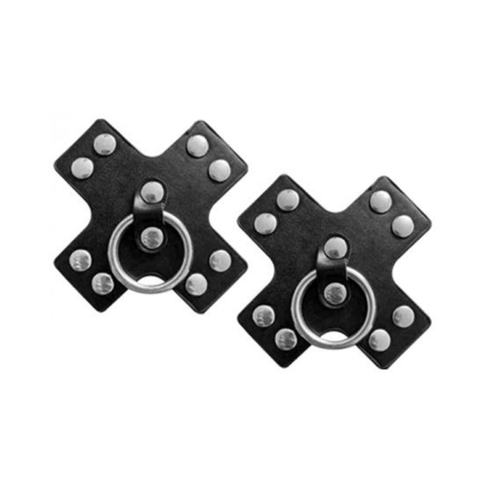 818631034581_1 Nipplicious Seducer Leather Pasties With Ring Black - Image 1
