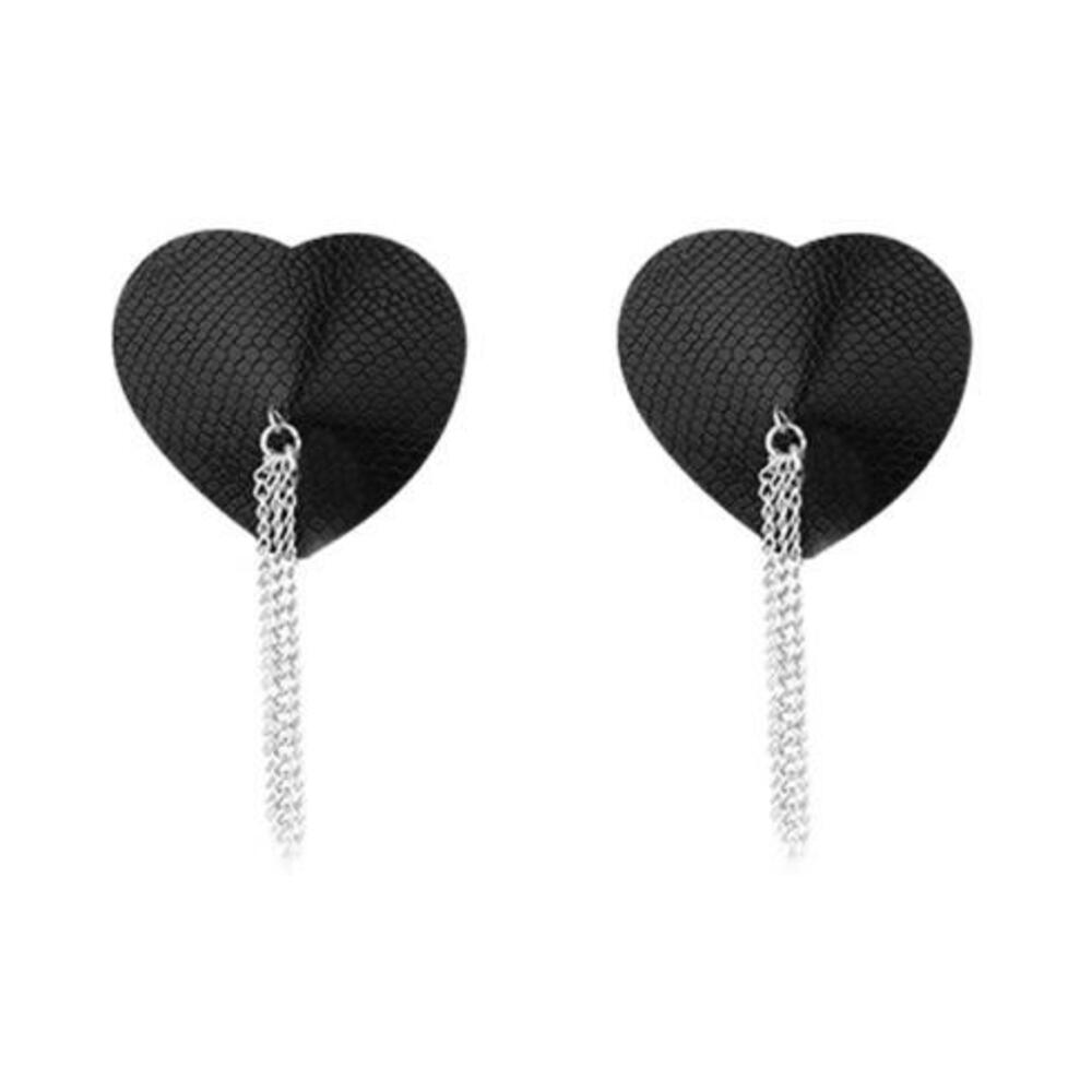 818631034611_1 Nipplicious Dominatrix Leather Collar & Pasties With Chain Black - Image 1