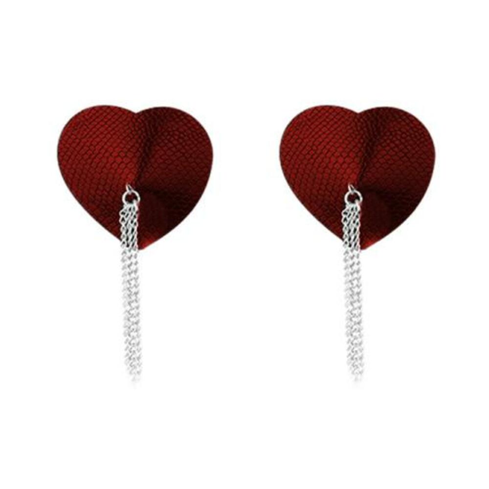 818631034628_1 Nipplicious Dominatrix Leather Collar & Pasties With Chain Red - Image 1