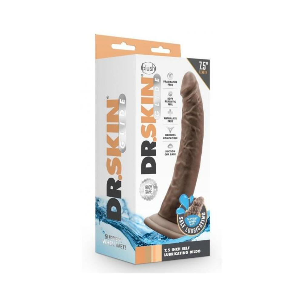 819835027898_1 Dr. Skin Glide Self-lubricating Dildo 7.5 In. Chocolate - Image 1