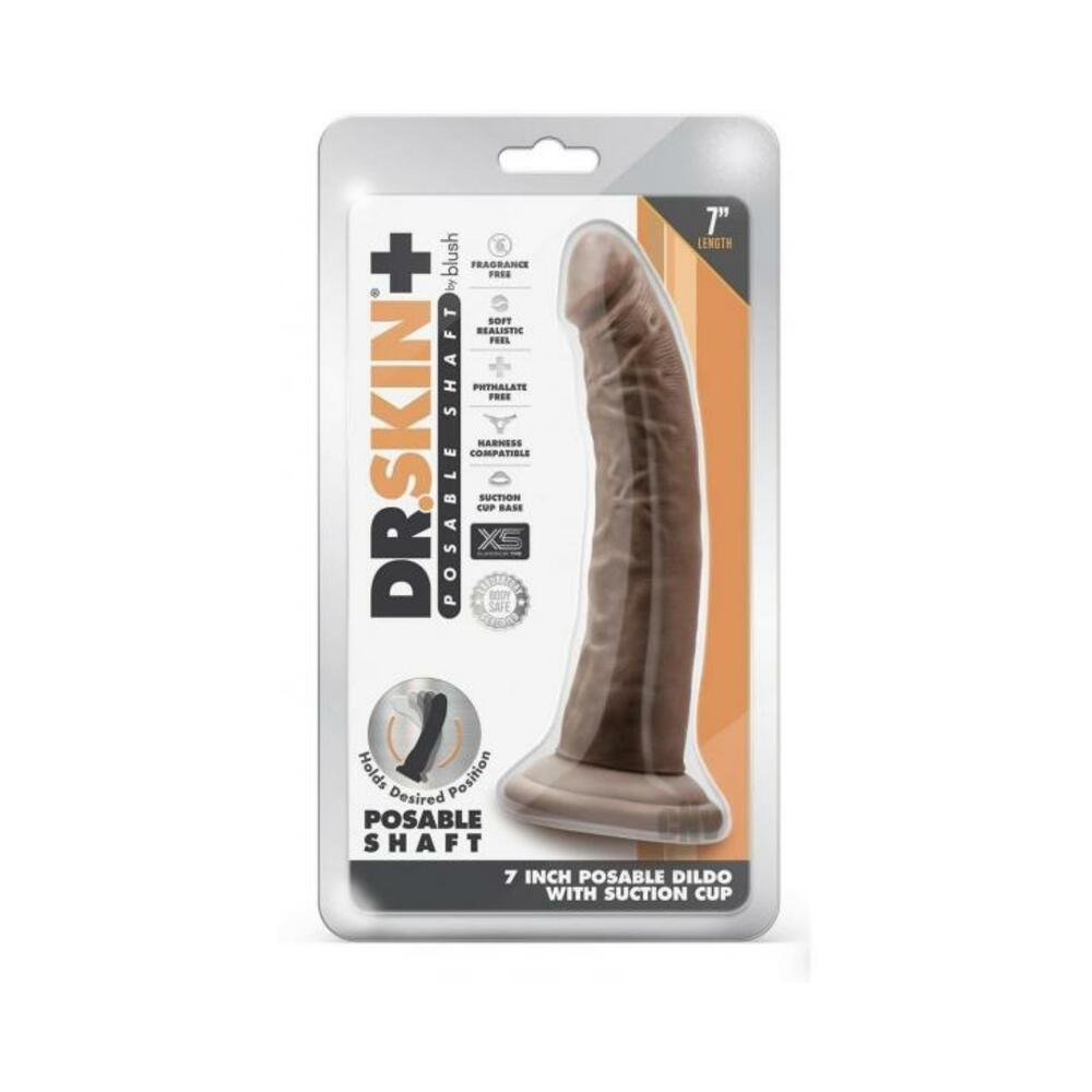 819835028451_1 Dr Skin Plus Posable Dildo 7 Chocolate - Image 1