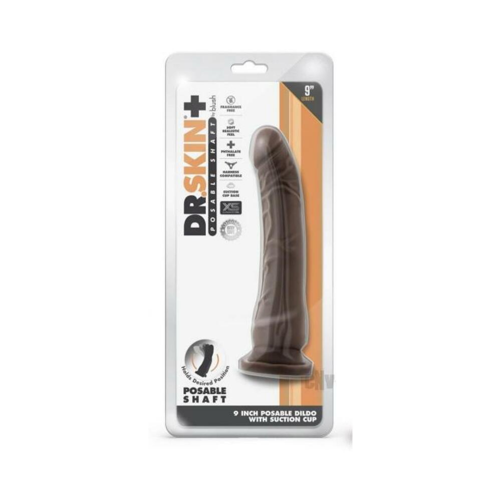 819835028499_1 Dr Skin Plus Posable Dildo 9 Chocolate - Image 1