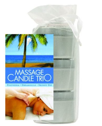 8231-75 Earthly body massage candle trio gift bag - 2 oz skinny dip, dreamsicle, and polynesia - Image 1