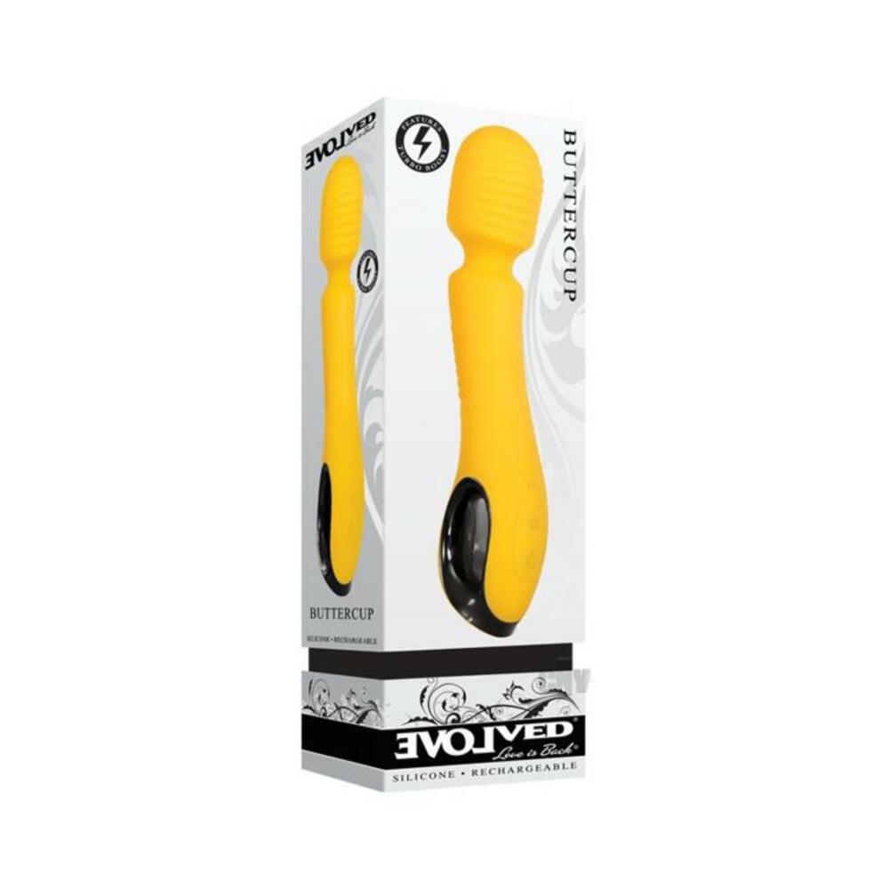 844477018263_1 Evolved Buttercup Rechargeable Wand Vibrator - Yellow - Image 1