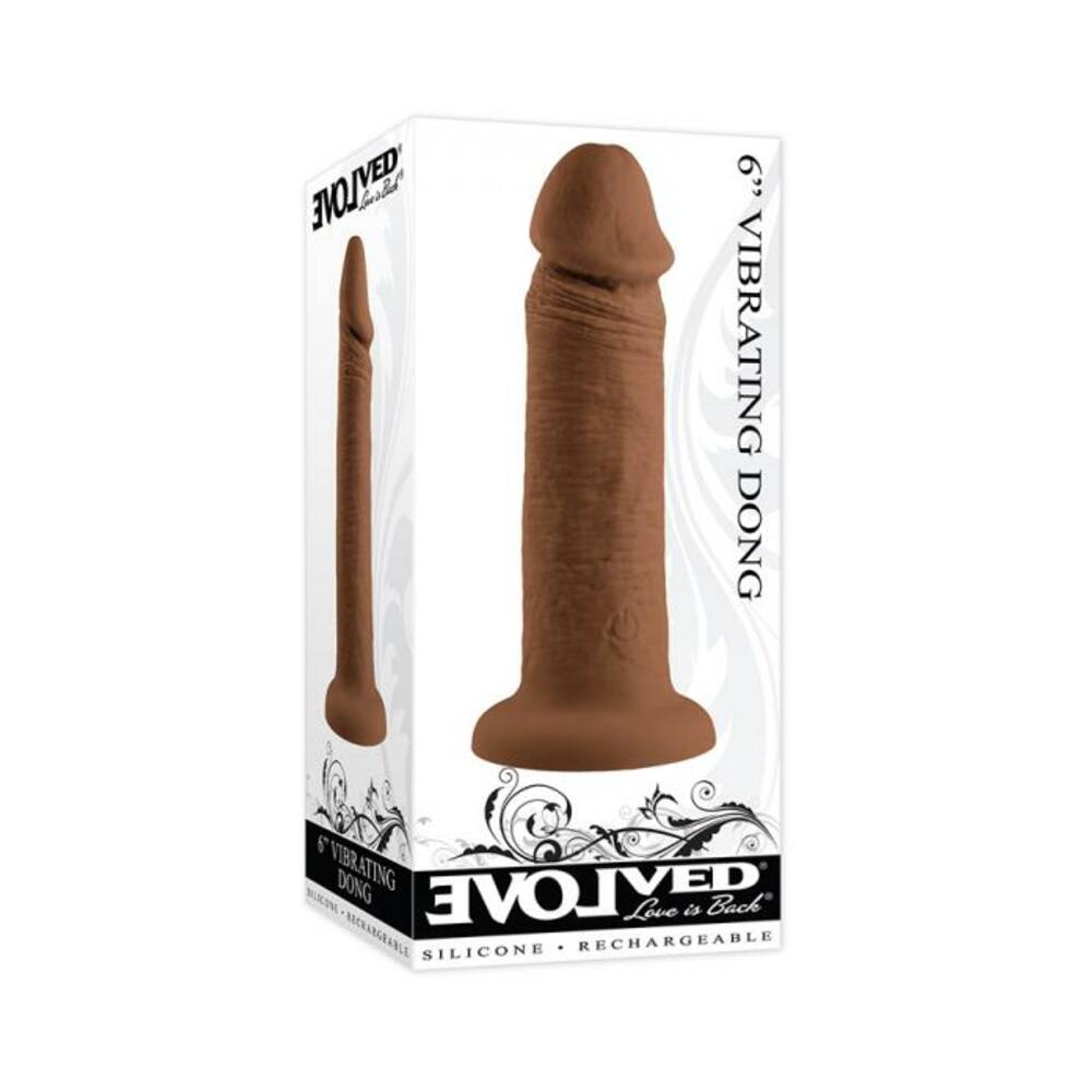 844477022765_1 Evolved Rechargeable Vibrating 6 In. Silicone Dildo Dark - Image 1