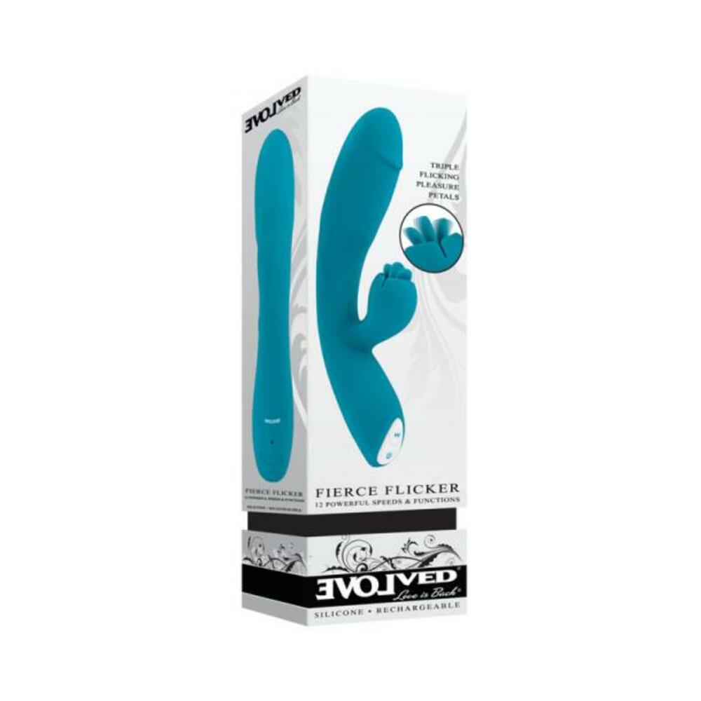 844477023106_1_79a95ba7-8ff7-47da-a076-b7f5add0d44c Evolved Fierce Flicker Rechargeable Dual Stim Vibe Silicone Teal - Image 1