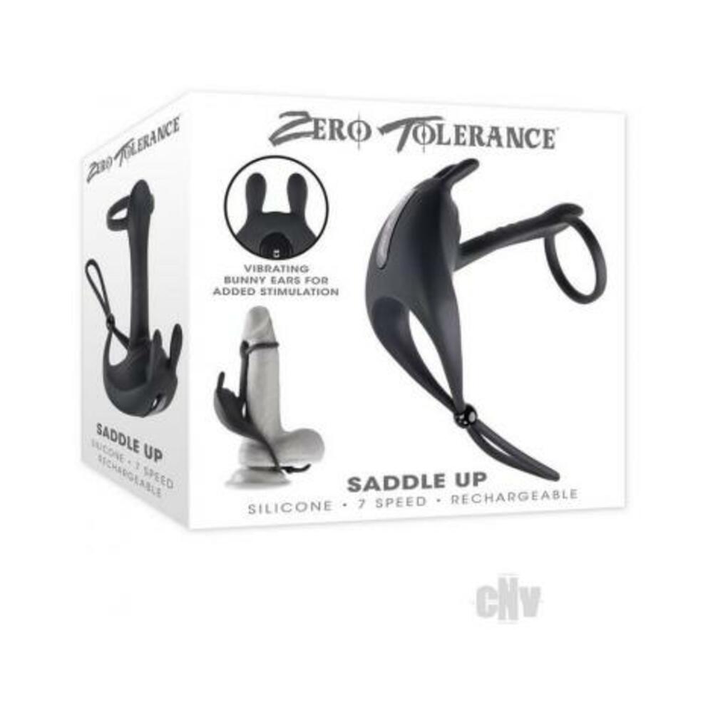 844477023694_1 Zero Tolerance Saddle Up Rechargeable Vibrating C-ring & Girth Enhancer Silicone Black - Image 1