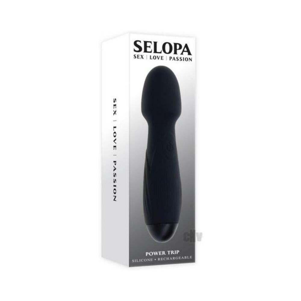 844477024165_1 Selopa Power Trip Rechargeable Vibrating Wand Silicone Black - Image 1