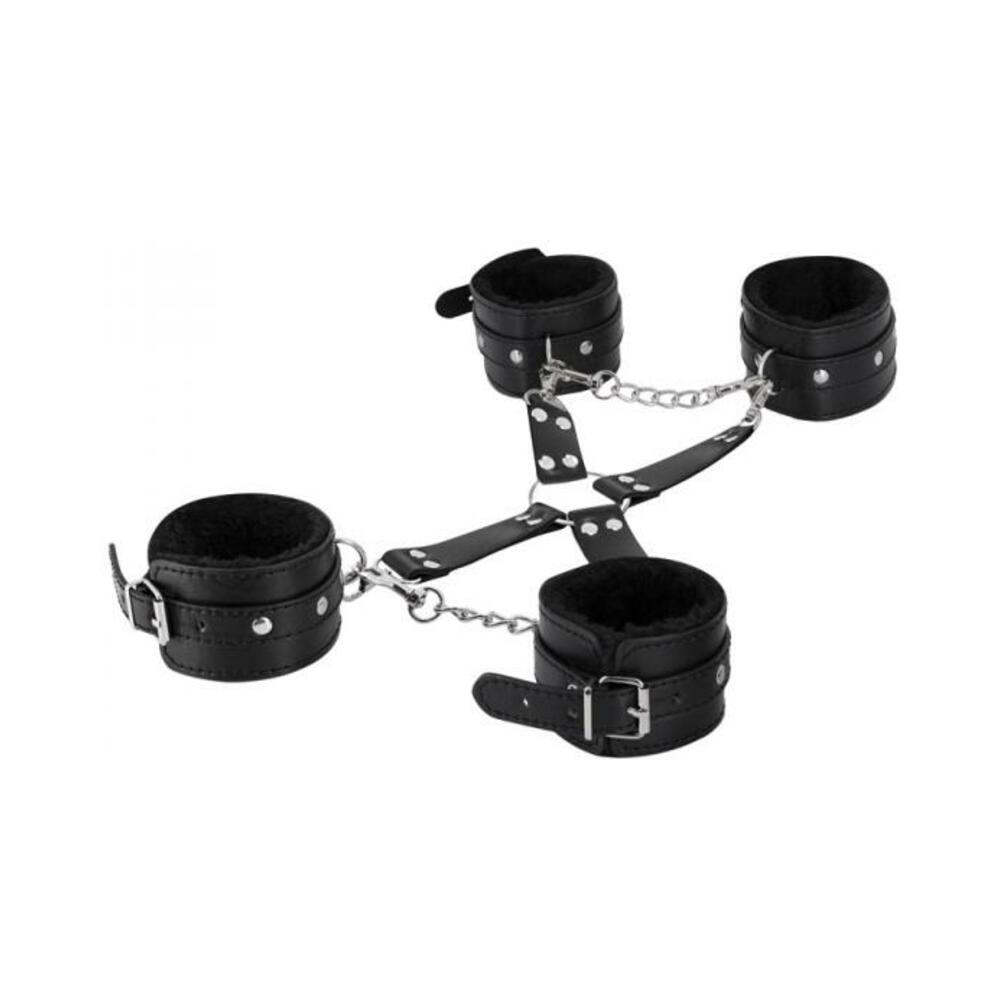 845830088060_1 Male Power Leather All 4's Fuzzy Cuff Set Black - Image 1