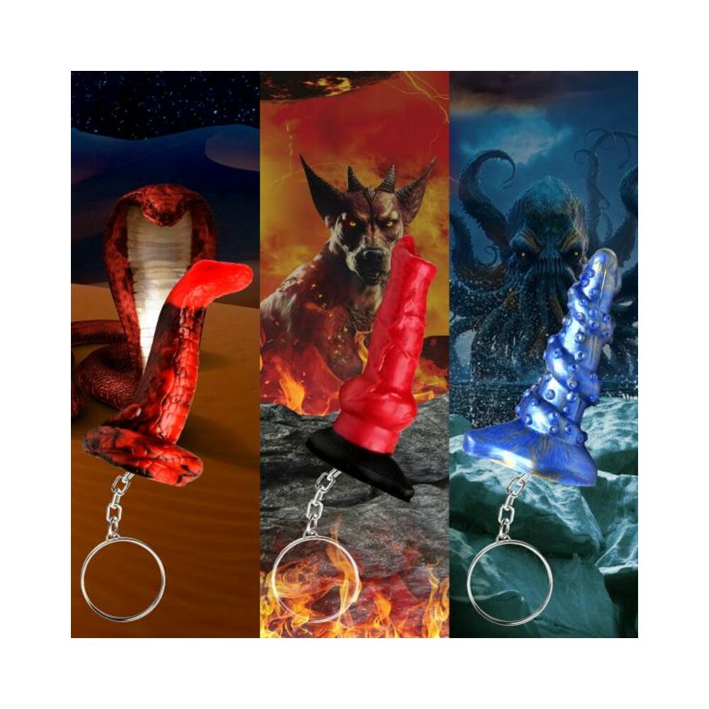 848518054999_1 Hell-hound, Lord Kraken, & King Cobra Silicone Keychain Set - Image 1